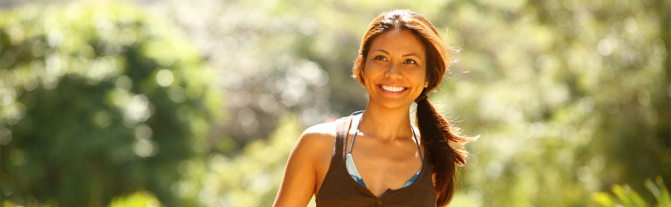 woman walking and smiling